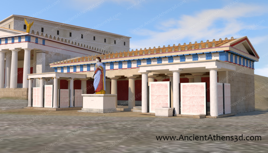 The Royal Stoa with the two new wings. In between stood a big statue of Themis, goddess related to justice.