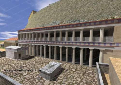 The Asclepieion. On the left is the temple of Asclepius in front of the two-storey enkoimeterion.