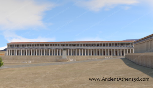 Η Στοά του Αττάλου από τα δυτικά. Στα δεξιά η Μέση Στοά.