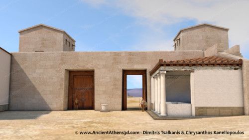 View of the Dipylon and the fountain (on the right) from the inside of the city walls. There was a small altar between the two gates of the wall.