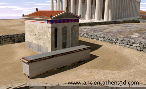 Το ιερό του Πολιέου Διός. Σε αυτό πραγματοποιούνταν θυσίες βοδιών κατά τους εορτασμούς των Διιπολίων. Για τον λόγο αυτό, κατά τους αρχαϊκούς χρόνους εκτρέφονταν εκεί δίπλα βόδια όπως φαίνεται από μία επιγραφή που απαγορεύει τη ρίψη κοπριάς στα δυτικά του ναού(!).