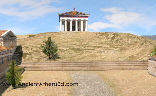 Right below the Temple of Hephaestos, lines of steps were carved in the rock which were suited for people gatherings. This area, which was called “Synedrion”, was probably used as an open air court or served other public gatherings.