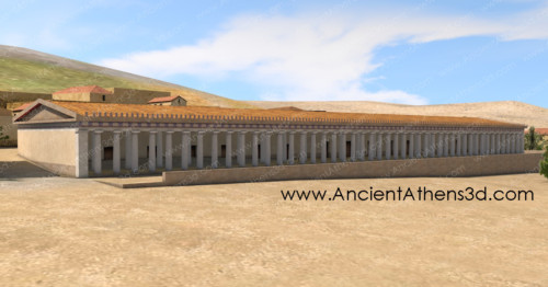 The South Stoa I (430 BC). Inside were 16 big rooms that were used as shops or dinning rooms.