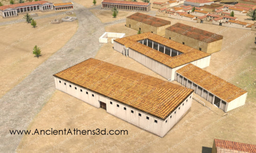 Στο ανατολικό μέρος της Αγοράς βρίσκονταν κάποια κτήρια που με βάση το σχέδιό τους και τα ευρήματα σε αυτά, ταυτίζονται μάλλον με κάποια από τα δικαστήρια της πόλης.