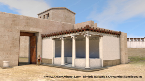 The fountain of Dipylon was located in an important part of the city, quenching the thirst of travelers. The second phase of the fountain, which dates between 350 and 325 BC, uses columns from an unknown Themistoclean period building.