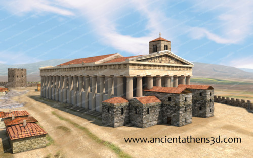 Saint Mary of Athens or Notre Dame (Parthenon) with the bell tower from the west.
