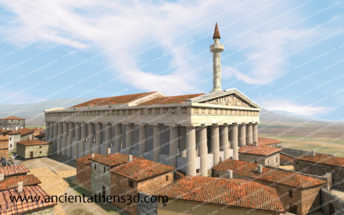 The Parthenon after the conversion into a mosque with the minaret in the southwest corner.