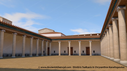 The wheeled ship of the Panathenaea Procession would have been stored in the peristyle courtyard with the Ionic columns until the day of the procession. It is interesting that many peristyle spaces in Athens were of Ionic order.