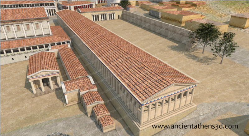 Η Μεσαία στοά κατά τους Ρωμαϊκούς χρόνους. Η Νότια Στοά ΙΙ και το Αιάκειον καταστράφηκαν κατά την εισβολή του Σύλλα το 86 π.Χ και δεν ξαναχτίστηκαν.