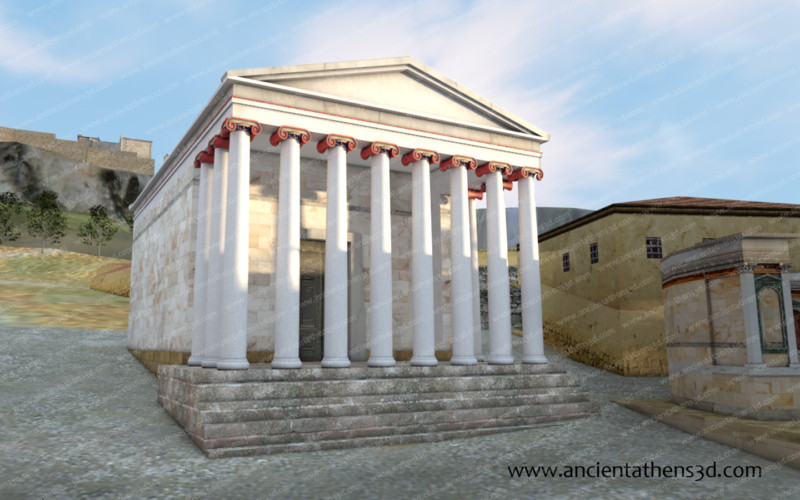 Ο ΝΑ Ναός δίπλα στο Νυμφαίο χτίστηκε στις αρχές του 1ου αι. μ.Χ. Για την κατασκευή του χρησιμοποιήθηκε υλικό από κλασικό κτήριο που μεταφέρθηκε από άλλη περιοχή της Αττικής. Έχουν βρεθεί πολλά μέλη εντοιχισμένα στο διπλανό υστερορωμαϊκό τείχος. Πιθανότατα τα υλικά του μεταφέρθηκαν από τον Ναό της Σουνιάδος Αθηνάς. Στο εσωτερικό του βρέθηκαν θραύσματα ενός μεγάλου γυναικείου αγάλματος. Έτσι ο Ναός ίσως να ταυτίζεται με τον Ναό της Δήμητρας που αναφέρει ο Παυσανίας.