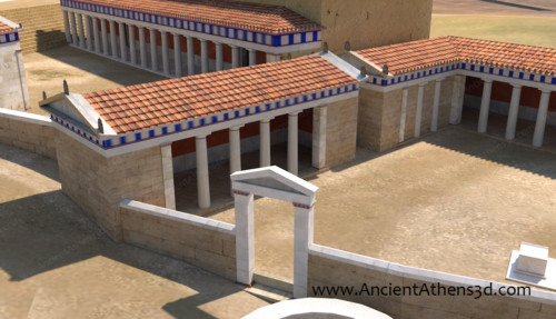 The Stoa of Artemis Brauronia with the new stoa on the left.