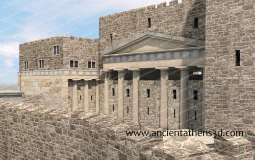 Η σφραγισμένη αρχαία είσοδος της Ακρόπολης. Στα αριστερά η Πινακοθήκη.