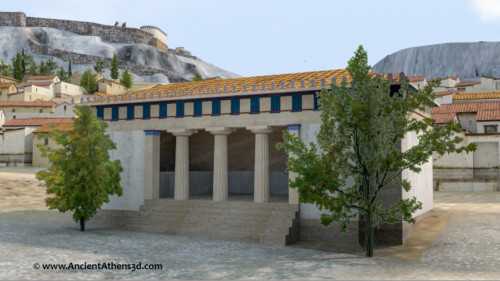 The so-called Southeast fountain was probably built by Peisistratus or his sons in around 530-520 BC. It was the first fountain house in the Agora that brought water to the city from afar, signifying the importance of the Agora as a public space that emerged at around that time.