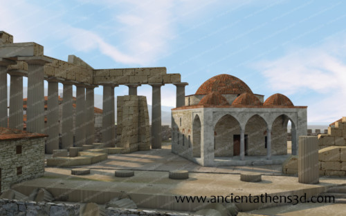 The small mosque inside the Parthenon's ruins.