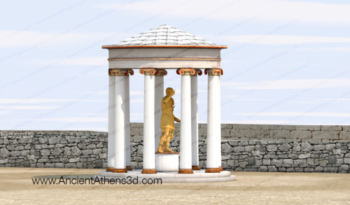 The temple of Rome and Augustus with the emperor's statue, from the south