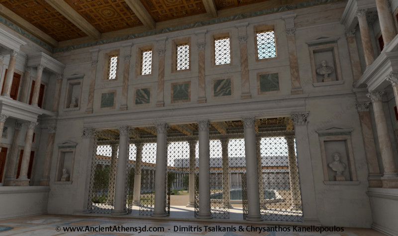 The west inner wall of the Bibliostasion.