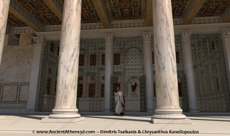 Η είσοδος του Βιβλιοστασίου από το περιστύλιο