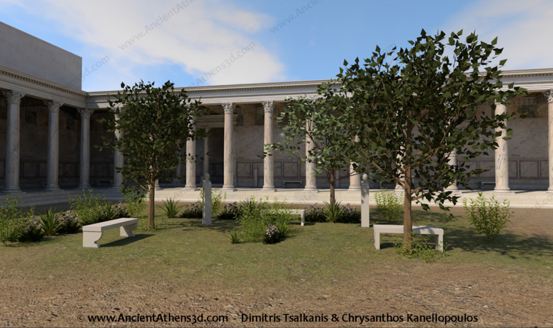 Η βορειοδυτική γωνία της αυλής με τον κήπο.