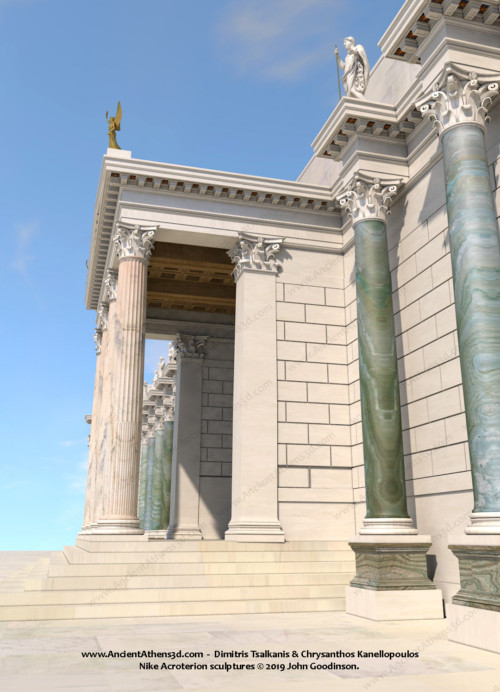 Το πρόπυλο από τα νότια. Δεξιά οι κίονες από μάρμαρο Καρύστου.