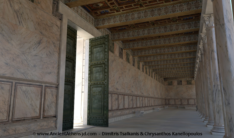 The Library's entrance from inside the stoa.