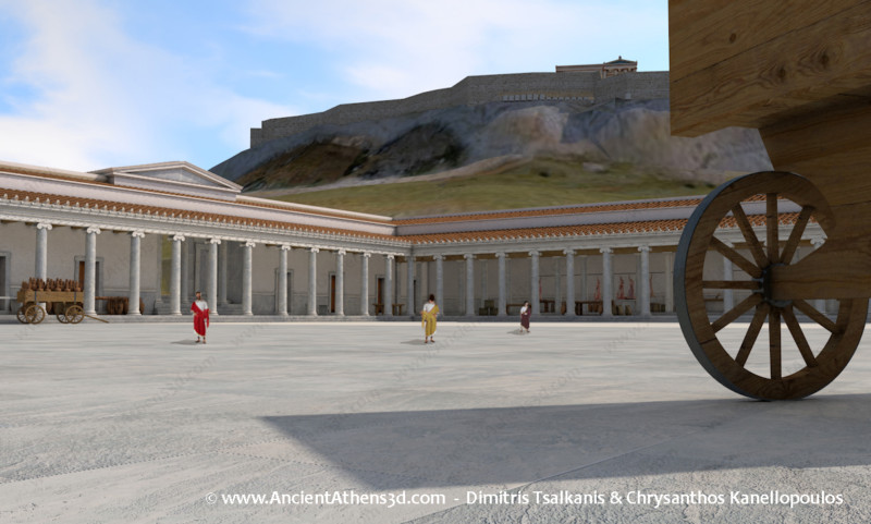 The south west corner of the compound seen from the north; in the background is the Acropolis.