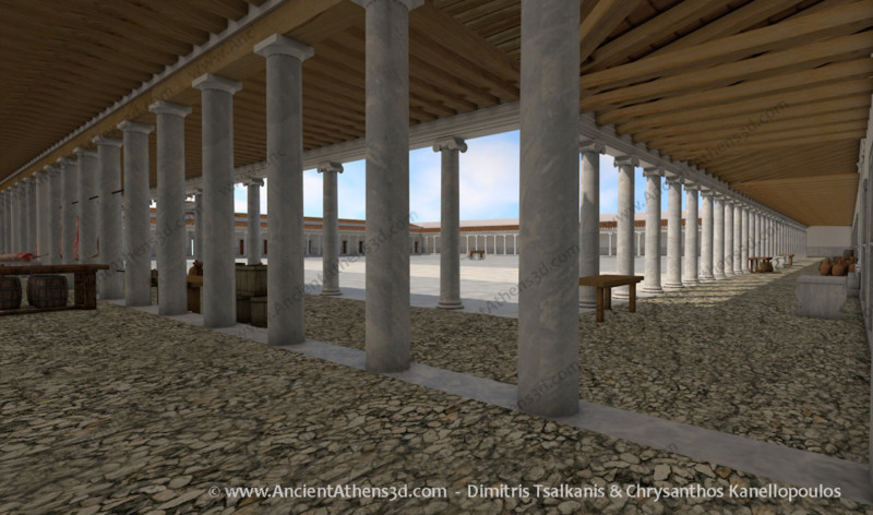 The interior space of the surrounding colonnade as seen from the south west corner.