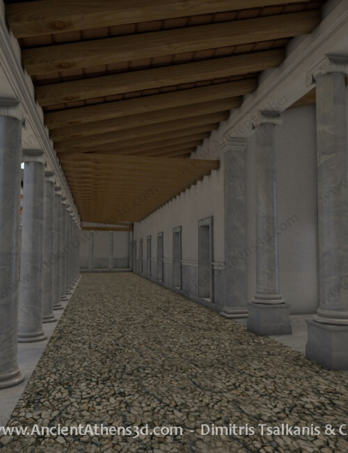 Ο εσωτερικός χώρος της ανατολικής πτέρυγας με το εσωτερικό μέρος του δυτικού πρόπυλου. Άποψη από νότια.