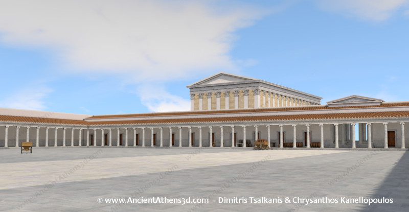 Η ανατολική πτέρυγα όπως θα φαινόταν από δυτικά. Στο βάθος ξεχωρίζει το Πάνθεον.