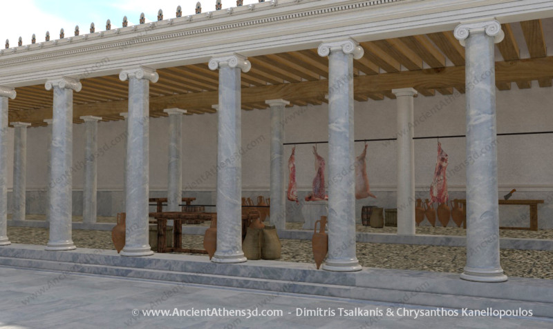 Η νότια διπλή κιονοστοιχία της Ρωμαϊκής Αγοράς.