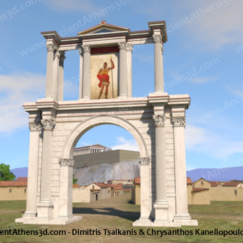 Άποψη της αψίδας του Αδριανού από τα ανατολικά με φόντο την Ακρόπολη.