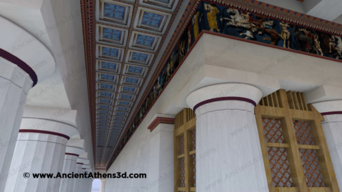 The frieze of the Parthenon run all around the upper part of the walls of the cella.