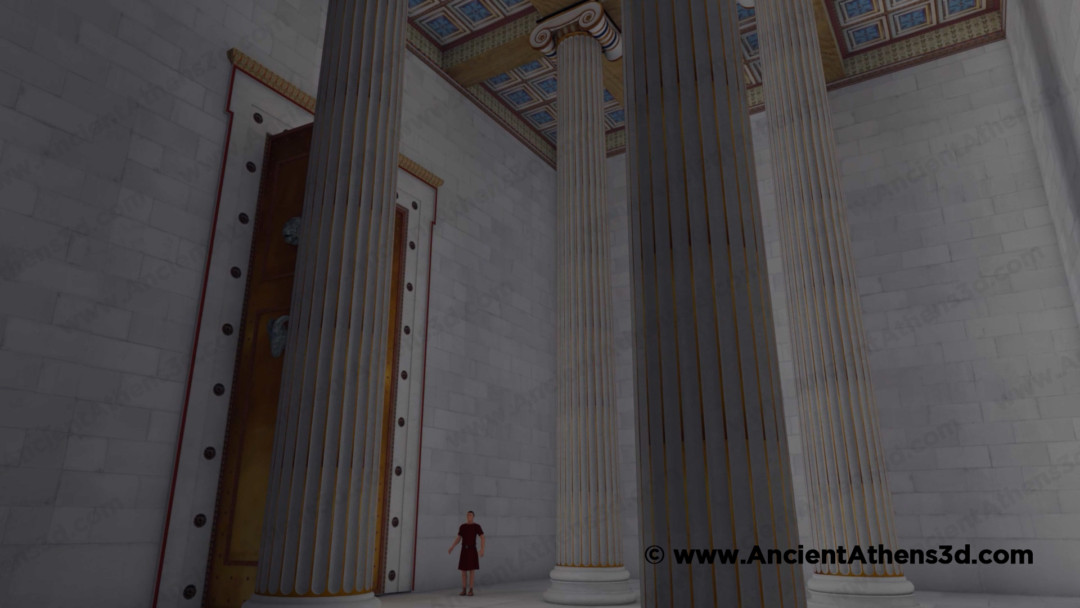 The interior of the western room or Opisthodomus, with the four Ionic columns.