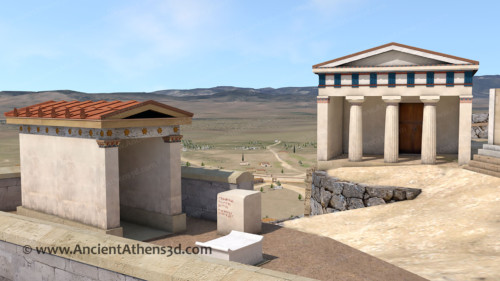 Ο ναός της Αθηνάς Νίκης με τους δύο βωμούς. Ο βωμός που βρίσκεται στο πλάι με την επιγραφή, είναι ο πιο αρχαίος.