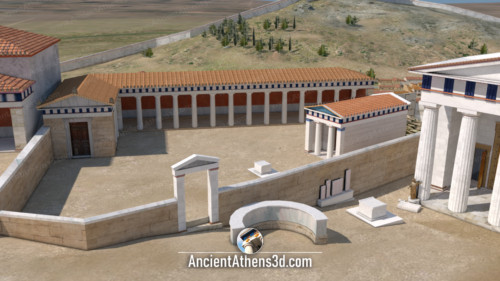 The Stoa of Artemis Brauronia. A sanctuary to the goddess, protector of the women who gave birth. It was "Γ" shaped and inside were kept the numerous offerings. In front there was probably a temple dedicated to the goddess.