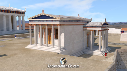 An east view of the Erechtheion. In the early 19th century, the rightmost column, as well as one of the Caryatides, were taken by Lord Elgin and today can be found in the British Museum. Today copies are in their place.