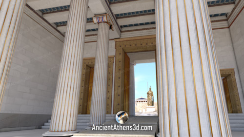 The interior of the Propylaea central building with the six Ionic columns.