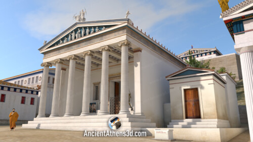 Ο ναός του Πατρώου Απόλλωνα. Βρισκόταν στην θέση του παλαιότερου Αρχαϊκού ναού. Ο μικρότερος ναός δίπλα του και ο βωμός ήταν αφιερωμένος στον Φρατρίο Δία και την Αθηνά.